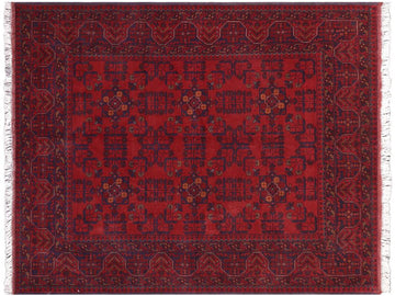 handmade Tribal Biljik Khal Muhammadi Red Blue Hand Knotted RECTANGLE 100% WOOL area rug 5x6